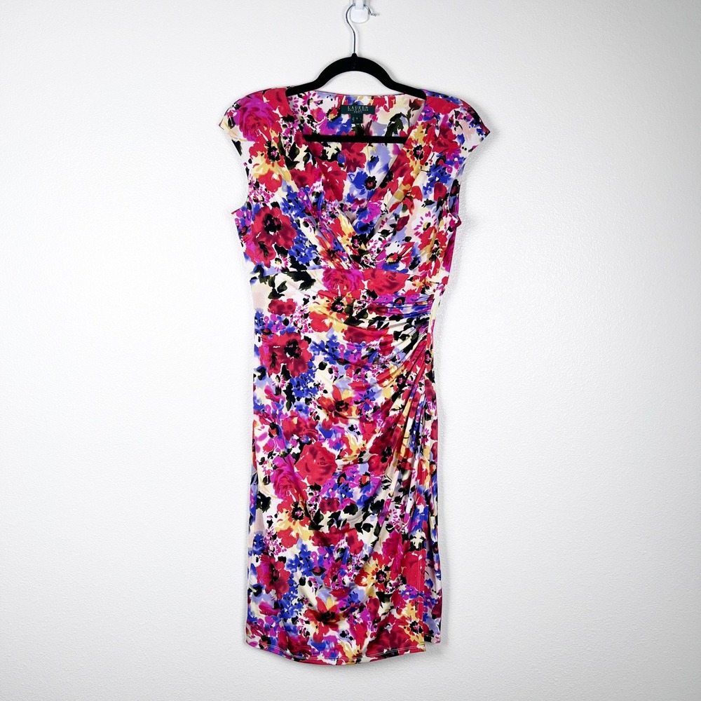 Lauren Ralph Lauren Women's Sleeve Floral Watercolor Dress Sz 6